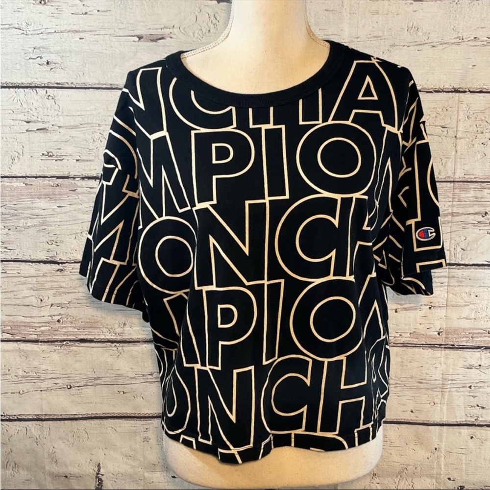 CHAMPION Cropped Logo T-Shirt Black/ White-XL